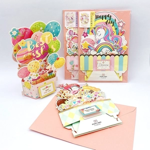 3D pop-up greeting cards set with colorful unicorn and rainbow designs for Children's Day