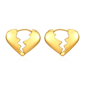 Minimalist gold broken heart hoop earrings with a polished finish and latch closure
