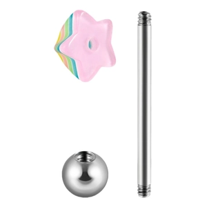 Rainbow star-shaped tongue piercing ring made of high-quality stainless steel