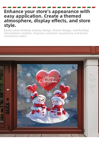 Weihnachtsfensterbilder mit süßen Schneemännern und rotem Merry Christmas Herzdekor