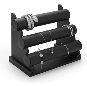 Professional three-tier black velvet jewelry display stand for bracelets and watches