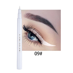 Detail of white waterproof liquid eyeliner pen with precision tip and makeup effect