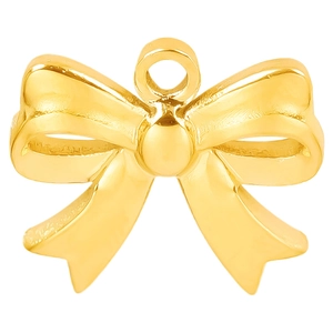 Close-up of a polished gold 304 stainless steel bow pendant with a smooth metallic finish