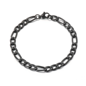 Minimalist black stainless steel Figaro link chain bracelet with a secure lobster clasp