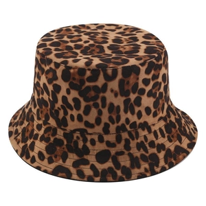 Stylish leopard print faux suede bucket hat with brown and black vintage pattern