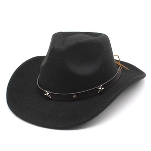 Classic black wool felt cowboy hat with silver star studs and leather band detail
