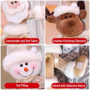 Plush Christmas curtain buckle dolls featuring Santa, deer and snowman for home decor