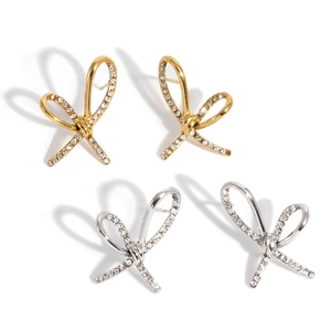Boucles D'oreilles Nœud Papillon Rétro Français Acier Inoxydable 316 Zircone Étincelante Bijoux De Mode Pour Femmes