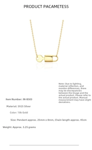 Detail of 18k gold plated S925 silver lock and key pendant necklace dimensions