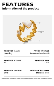 Detail specifications of golden heart ring showing 1.7cm diameter and 1cm heart motif