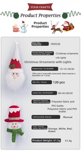 Detail showing 30cm LED Christmas gnome and snowman ornaments with size and material specs