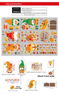 Size parameters of 9-sheet autumn gnome window stickers with pumpkins and leaves