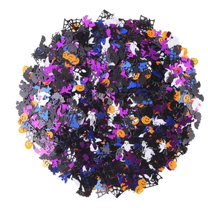 Halloween confetti mix featuring spooky ghosts, bats, and spiders for party table decor