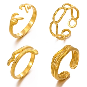 18K gold plated stainless steel geometric ring set with four adjustable minimalist designs