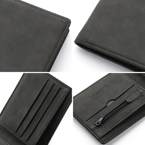 Men's minimalist frosted leather short wallet with zipper compartment and card slots