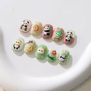 Detail of 3D panda and bamboo nail art stickers with cute resin embossed textures