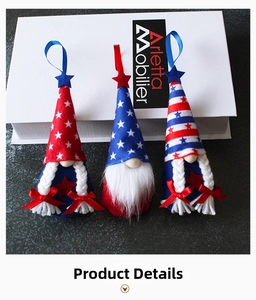Three Patriotic Independence Day gnomes with striped hats and stars for home decoration