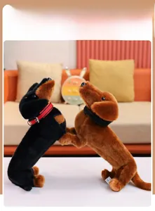 Detail of two cute dachshund plush toys with collars and high-quality CE certified fabric