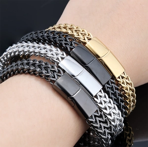 Men Stainless Steel Wheat Braided Chain Bracelet Hip Hop Punk Jewelry With Magnetic Clasp Minimalist For Male Unisex