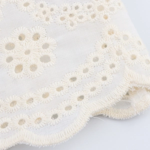 Chemisier français blanc à col en V avec broderie florale et manches ajourées