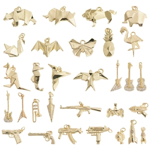 Geometric Origami Animal Pendant Copper Gold Plated Charms Jewelry Making DIY Dainty Musical Instrument Shapes For Necklace