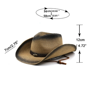 Detailed dimensions of the western straw cowboy hat showing brim width and crown height
