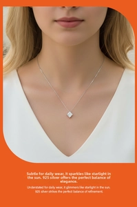 Close-up of S925 sterling silver O-chain necklace with a square cubic zirconia pendant