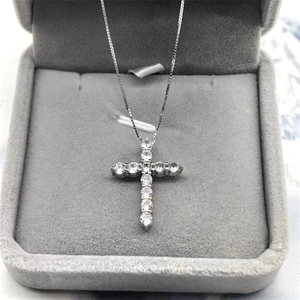 Polished S925 sterling silver cross pendant necklace with sparkling white zircons