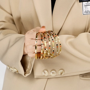 18K Gold Plated Stainless Steel Heart Enamel Bangle Bracelet For Women Multilayer Polished Rhinestone Fashion Jewelry