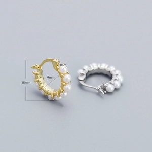 Minimalist S925 sterling silver hoop earrings with small round pearls in gold and silver