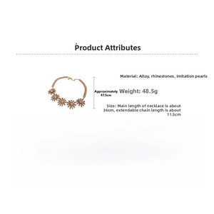 Detailed view of daisy necklace with rhinestone petals and pearl center for vintage look
