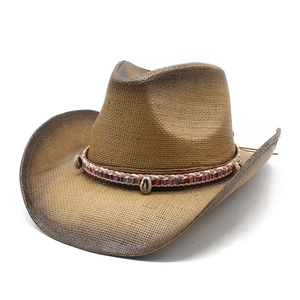 Retro Cowboy-Strohhut mit Muschel-Details und buntem Band für den Sommer
