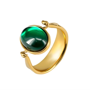 Retro Kupfer Ring Mit Ovalem Grünem Edelstein Vintage Minimalistischer Breiter Band Schmuck Für Damen