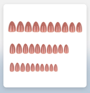 Glossy almond-shaped press-on nails in elegant dusty rose pink, 30 pieces set layout