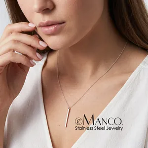 Minimalist Vertical Bar Pendant Necklace Stainless Steel Gold Plated Geometric Jewelry For Women Elegant Style