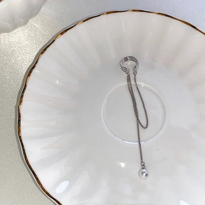 Elegant silver tassel ear bone clip with delicate pearl chain drop for non-pierced ears
