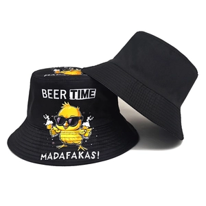 Bob en coton noir avec imprimé poussin et bière pour protection solaire d'été