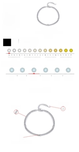 Detail infographic showing S925 silver bracelet with D color VVS1 moissanite diamond specs