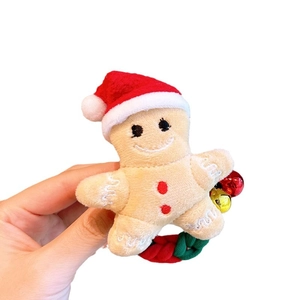 Élastique à cheveux peluche bonhomme pain d'épice avec clochettes de Noël