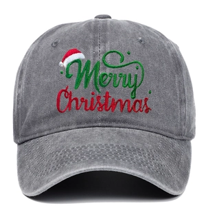 Merry Christmas Embroidery Washed Cotton Baseball Cap For Men Women Santa Hat Distressed Adjustable Outdoor Sport Sun Hat
