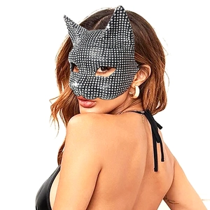 Sparkling rhinestone catwoman mask for cosplay and parties with high-shine crystal finish