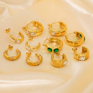 Boucles D'oreilles Créoles En Forme De C Acier Inoxydable Plaqué Or 18 Carats Avec Zircone Bijoux Mode Pour Femmes