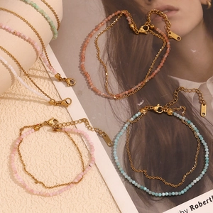 18K gold plated stainless steel double-layer anklet with colorful amazonite gemstones