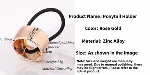 Detailed size specifications of the rose gold zinc alloy ponytail clip with elastic band