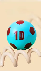 Close-up of a blue and red bouncy toy ball featuring a red number 10 on a spiral stand