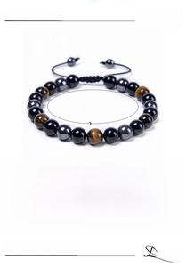Detailed size specifications for 8mm Tiger Eye and Hematite beaded adjustable bracelet