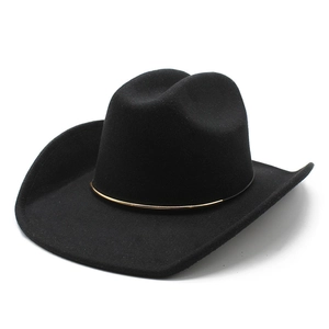 Classic black wool felt western cowboy hat with elegant gold metallic trim detail