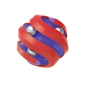 Red orbital fidget spinner toy with metallic silver rolling balls for stress relief
