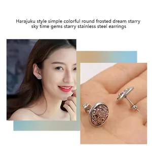 10mm rose gold stainless steel drusy stud earrings featuring a starry glitter texture