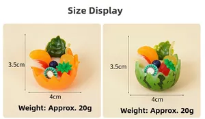 Detailed view of miniature fruit bowl charms with dimensions and weights shown